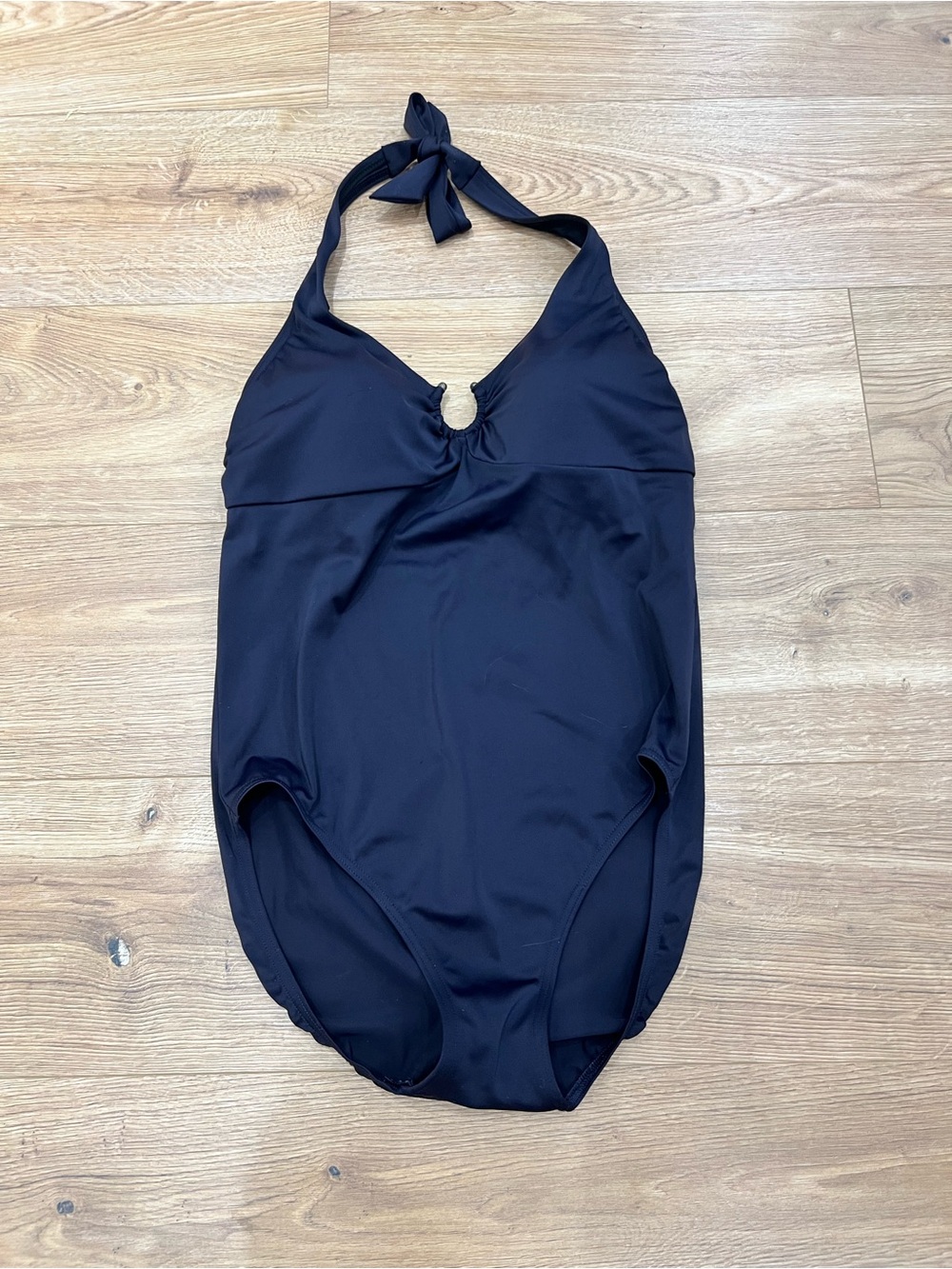 Lands' End Black Halter One-Piece Swimsuit with Center Ring Women’s Size 12